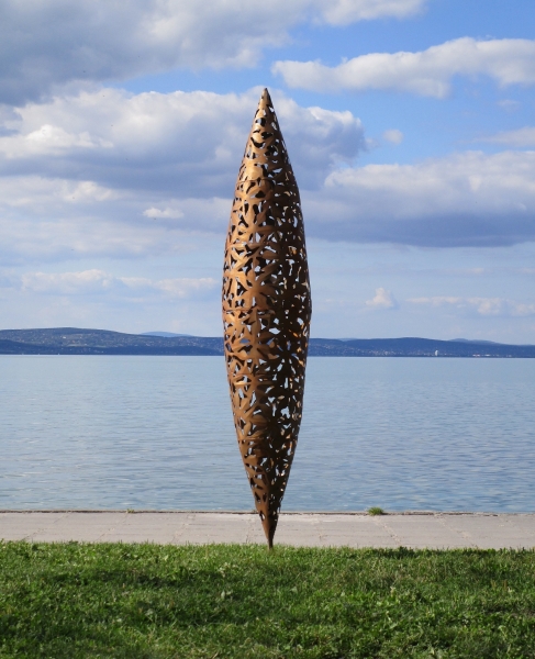 Big garden sculpture rusty double cone